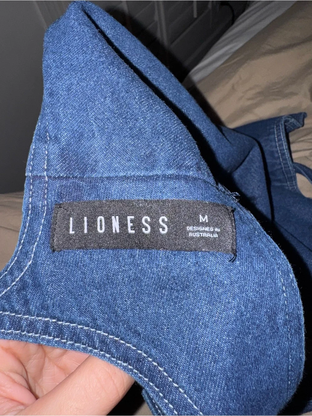Lioness Dark Blue Open-Back Denim top with Tie - Picture 3 of 3